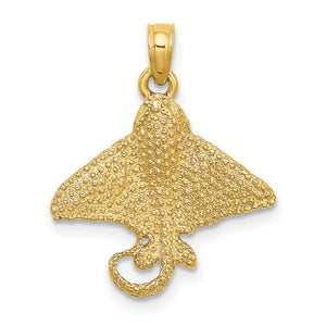 14k Yellow Gold Stingray Eagle Ray Textured Spotted Pendant Charm