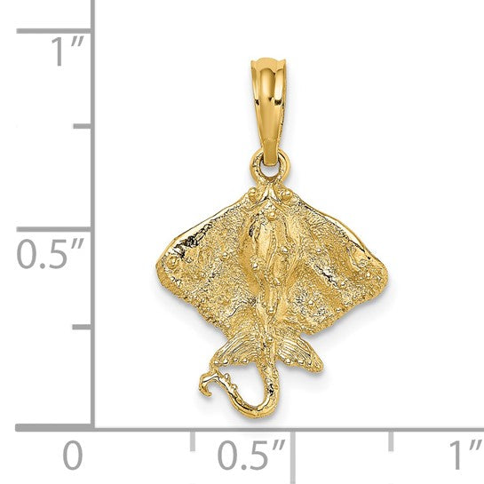 14k Yellow Gold Stingray Textured Pendant Charm