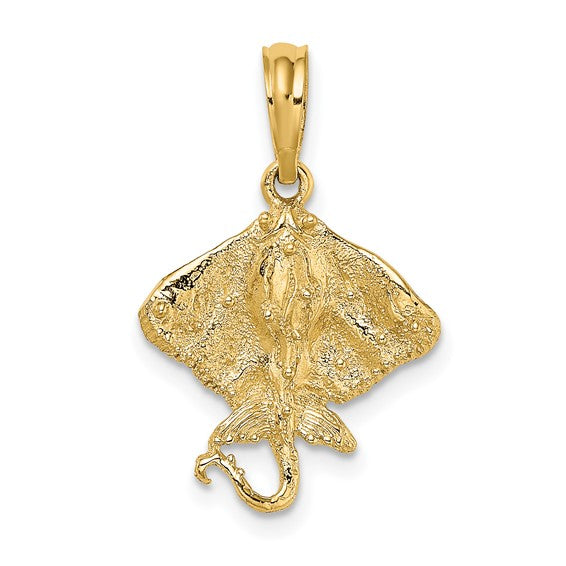 14k Yellow Gold Stingray Textured Pendant Charm