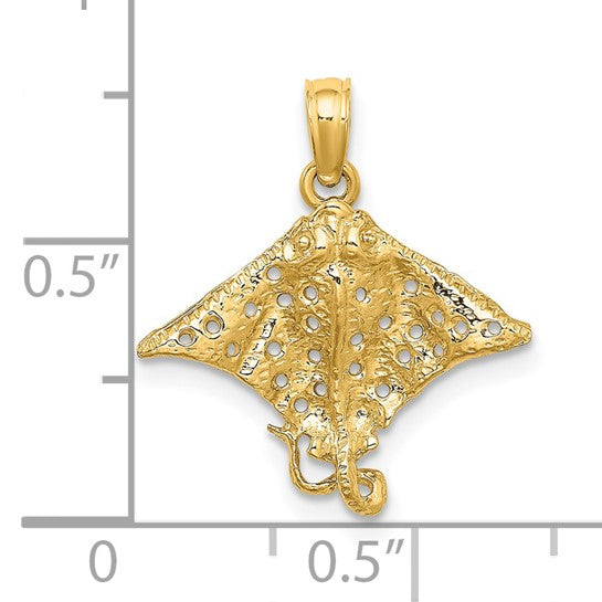 14k Yellow Gold Stingray Eagle Ray Spotted with Holes Pendant Charm