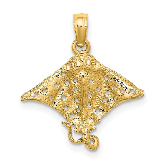 14k Yellow Gold Stingray Eagle Ray Spotted with Holes Pendant Charm
