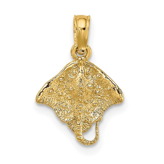 14k Yellow Gold Stingray Textured Small Pendant Charm