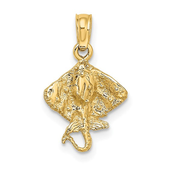 14k Yellow Gold Stingray Textured Small Pendant Charm