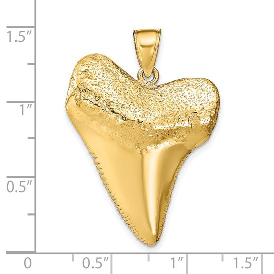 14k Yellow Gold Shark Tooth 3D Large Pendant Charm