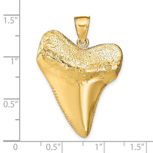 14k Yellow Gold Shark Tooth 3D Large Pendant Charm