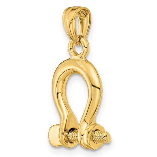 14k Yellow Gold Nautical Shackle Link Moveable 3D Pendant Charm