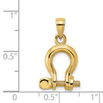 Carica l&#39;immagine nel visualizzatore di Gallery, 14k Yellow Gold Nautical Shackle Link Moveable 3D Pendant Charm
