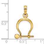 Lataa kuva Galleria-katseluun, 14k Yellow Gold Nautical Shackle Link Moveable 3D Pendant Charm
