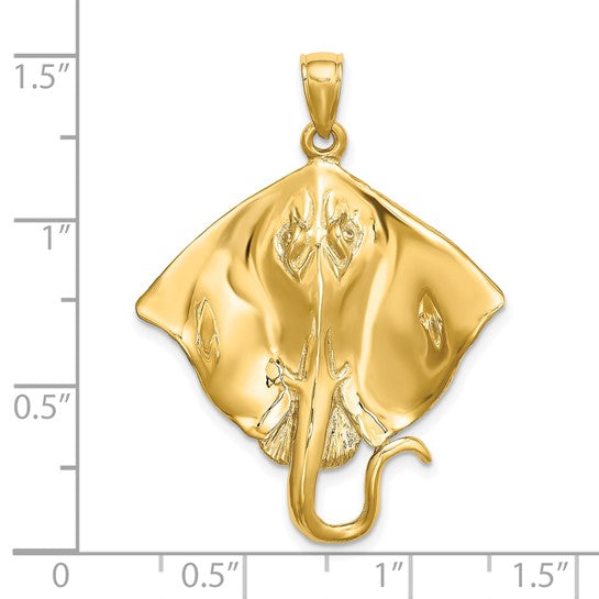 14k Yellow Gold Stingray Open Back Large Pendant Charm