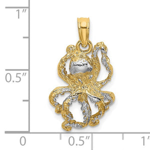 14k Yellow Gold and Rhodium Octopus Pendant Charm