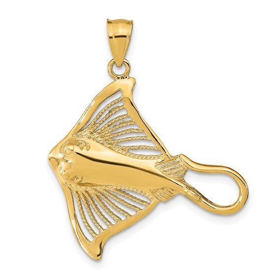 14k Yellow Gold Stingray Textured Cut Out Pendant Charm