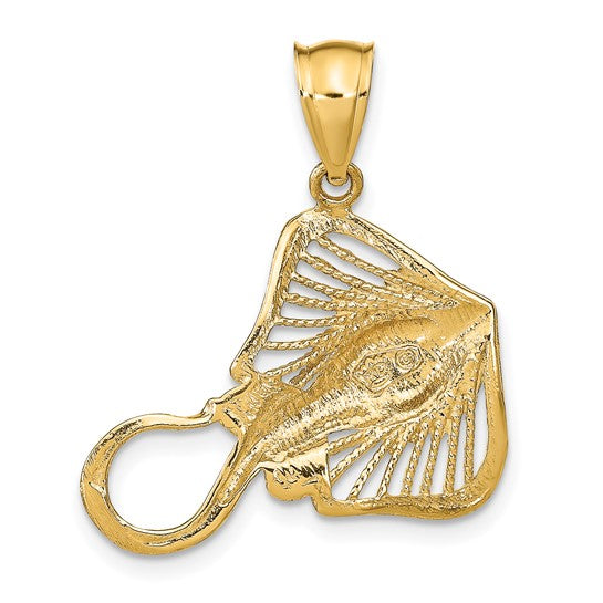 14k Yellow Gold Stingray Textured Pendant Charm