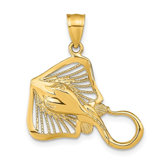 14k Yellow Gold Stingray Textured Pendant Charm