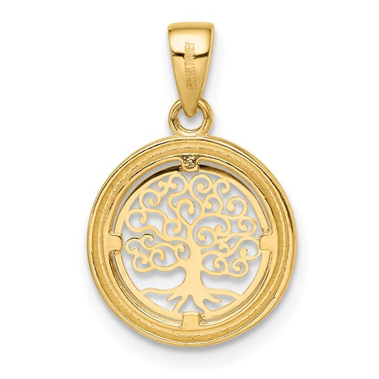 14k Yellow Gold Tree of Life Circle Round Pendant Charm