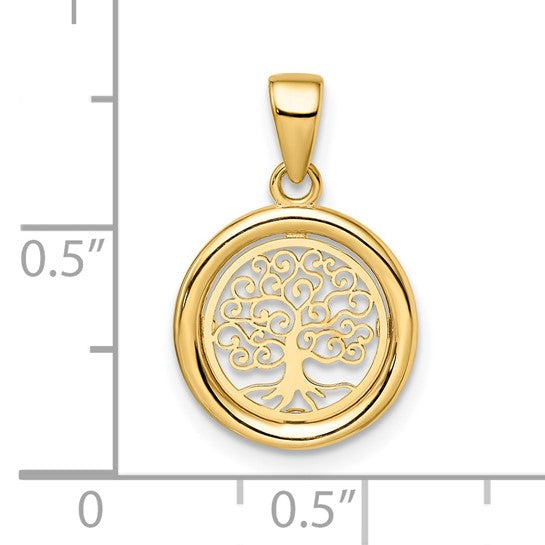14k Yellow Gold Tree of Life Circle Round Pendant Charm