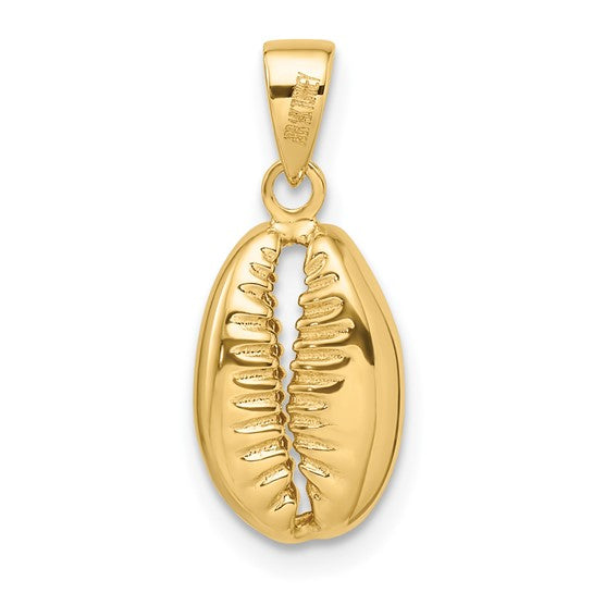 14k Yellow Gold Cowrie Cowry Shell Seashell 3D Pendant Charm