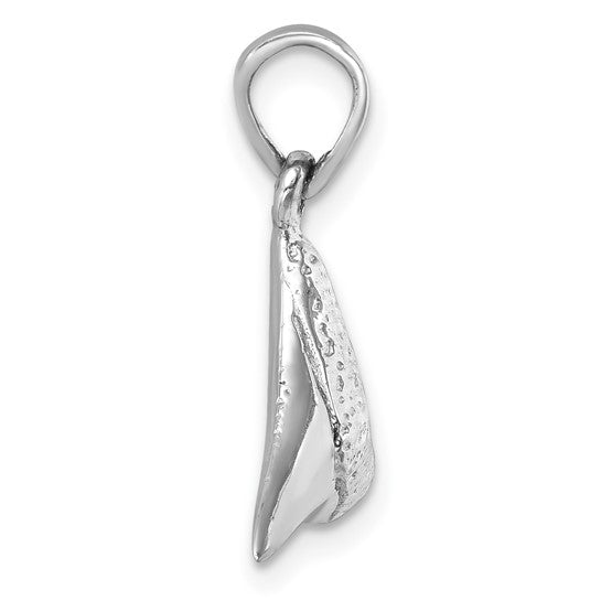 Sterling Silver Shark Tooth 3D Pendant Charm Rhodium Plated