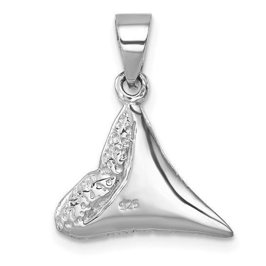 Sterling Silver Shark Tooth 3D Pendant Charm Rhodium Plated