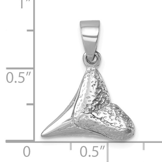 Sterling Silver Shark Tooth 3D Pendant Charm Rhodium Plated