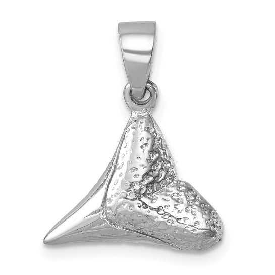 Sterling Silver Shark Tooth 3D Pendant Charm Rhodium Plated