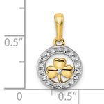 Afbeelding in Gallery-weergave laden, 14k Yellow Gold and Rhodium Shamrock Clover Round Circle Small Pendant Charm
