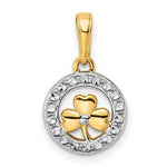 Afbeelding in Gallery-weergave laden, 14k Yellow Gold and Rhodium Shamrock Clover Round Circle Small Pendant Charm
