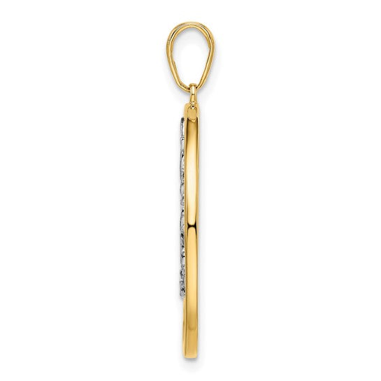 14k Yellow Gold Rhodium Tree of Life Circle Round Pendant Charm