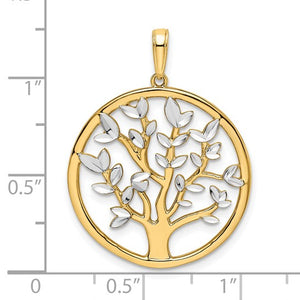 14k Yellow Gold Rhodium Tree of Life Circle Round Pendant Charm