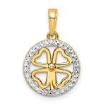 Indlæs billede til gallerivisning 14k Yellow Gold and Rhodium Lucky Four-Leaf Clover Round Circle Pendant Charm
