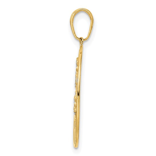 14k Yellow Gold Rhodium Tree of Life Circle Round Pendant Charm