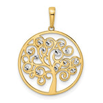 將圖片載入圖庫檢視器 14k Yellow Gold Rhodium Tree of Life Circle Round Pendant Charm
