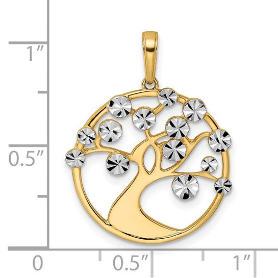 14k Yellow Gold Rhodium Tree of Life Pendant Charm