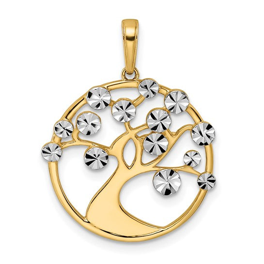 14k Yellow Gold Rhodium Tree of Life Pendant Charm