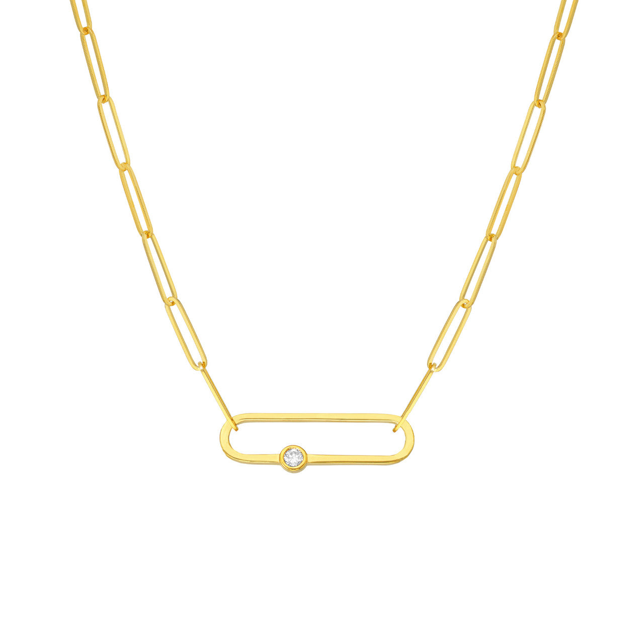 14k Yellow Gold Diamond Paperclip Link Necklace with Lobster Clasp
