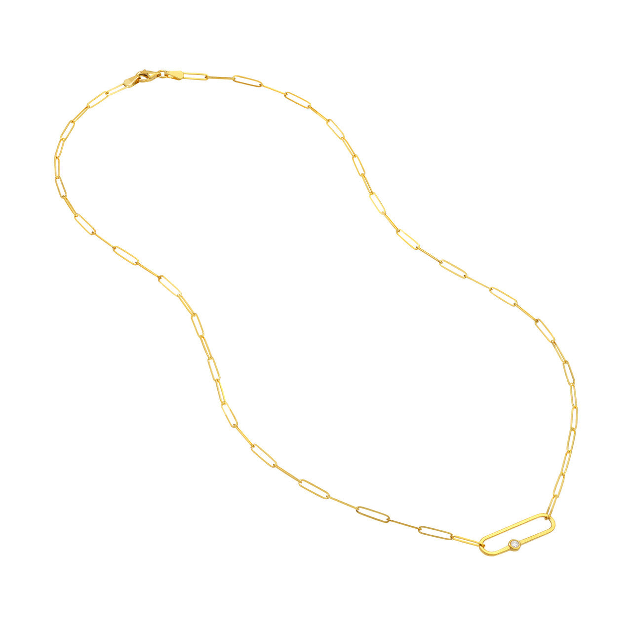 14k Yellow Gold Twin Diamond Paperclip Link Necklace with Lobster Clasp