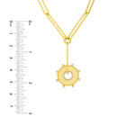 Φόρτωση εικόνας στο εργαλείο προβολής Συλλογής, 14K Yellow Gold Diamond Sun Round Medallion Paper Clip Chain Lariat Y Necklace
