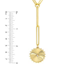 將圖片載入圖庫檢視器 14K Yellow Gold Diamond Radiant Sun Round Medallion Paper Clip Chain Lariat Y Necklace
