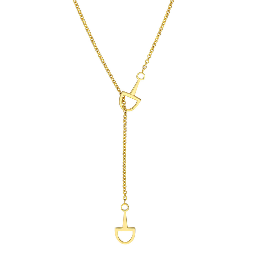 14k yellow gold horse bit lariat y necklace