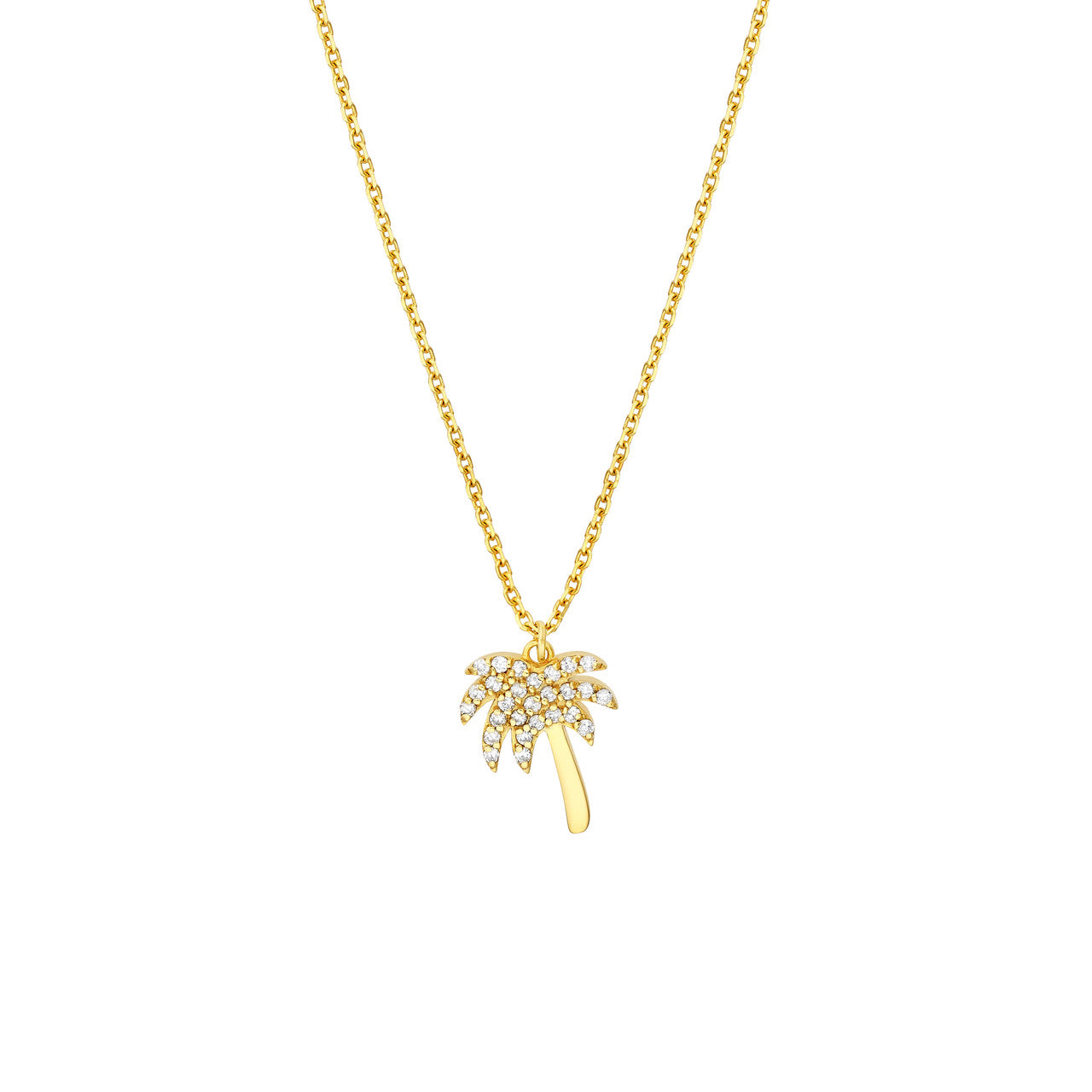 14K Yellow Gold Diamond Palm Tree Adjustable Necklace
