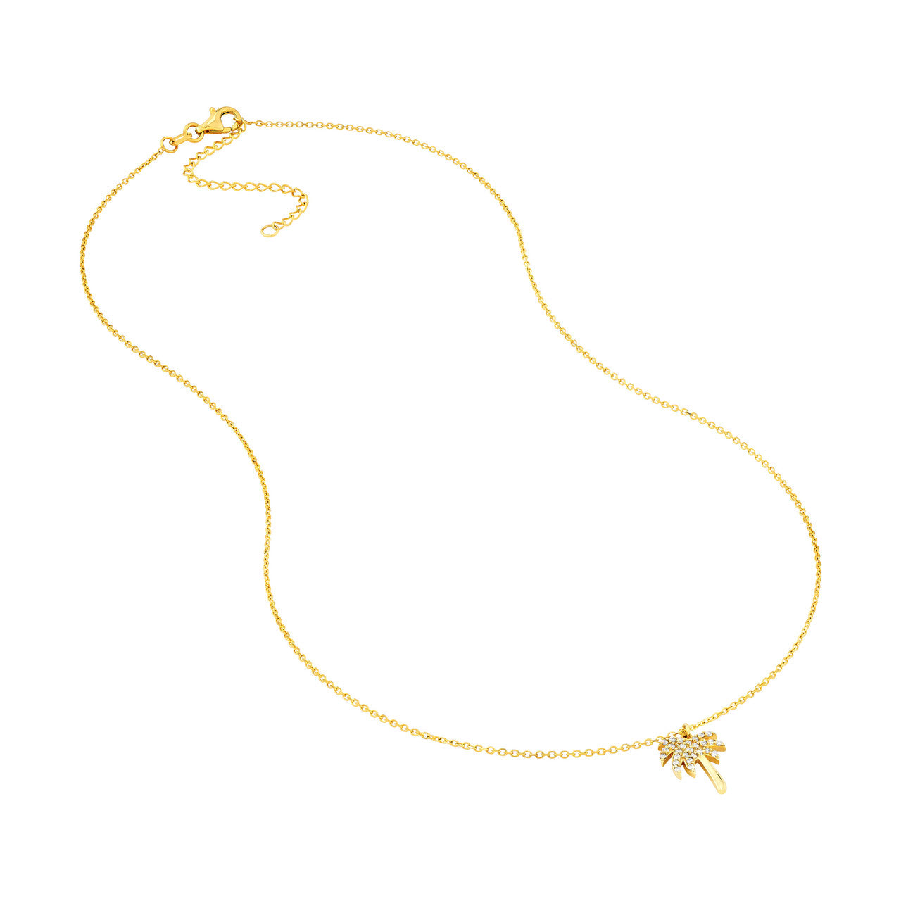 14K Yellow Gold Diamond Palm Tree Adjustable Necklace