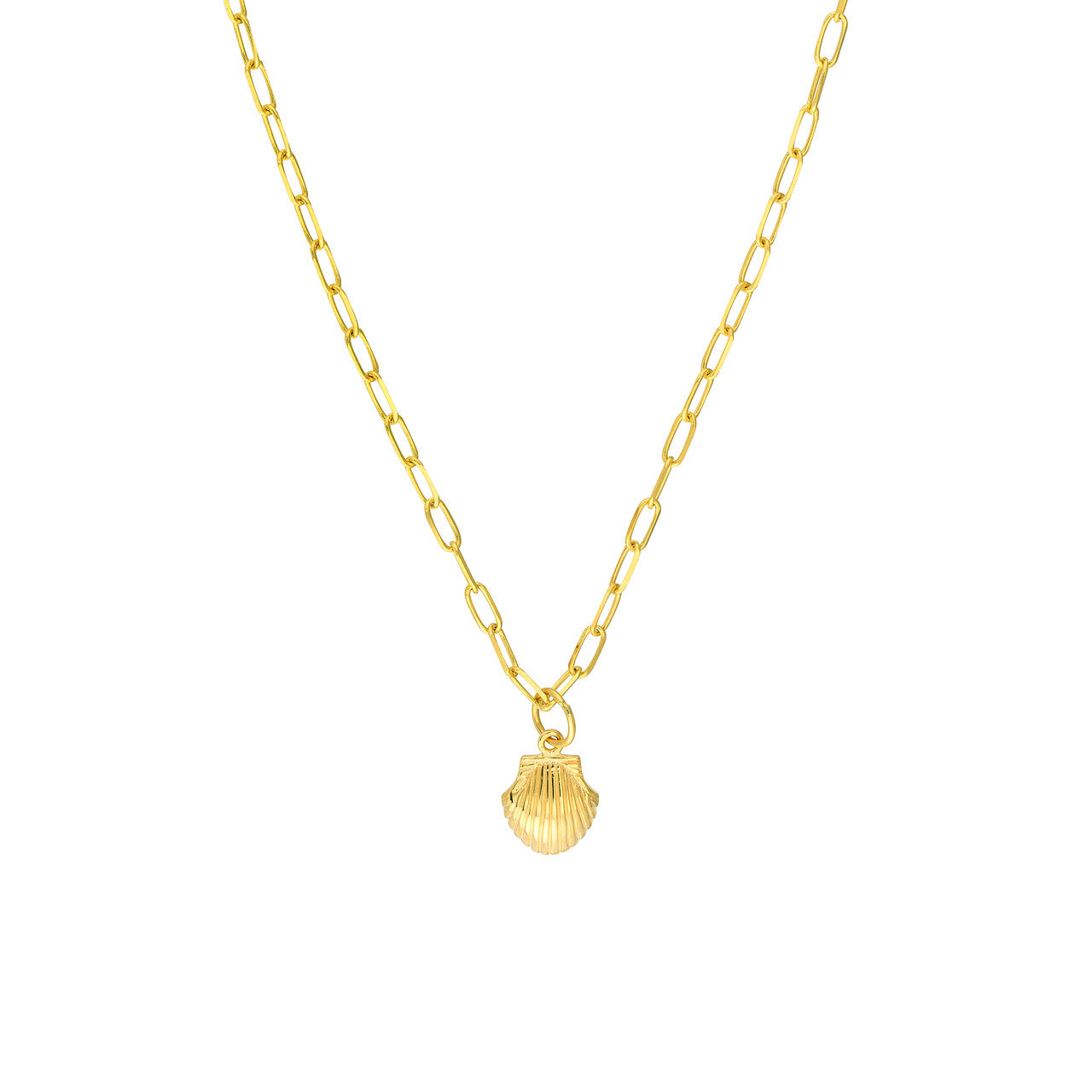 14K Yellow Gold Mini Shell Seashell Paper Clip Chain Necklace