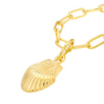 Load image into Gallery viewer, 14K Yellow Gold Mini Shell Seashell Paper Clip Chain Necklace
