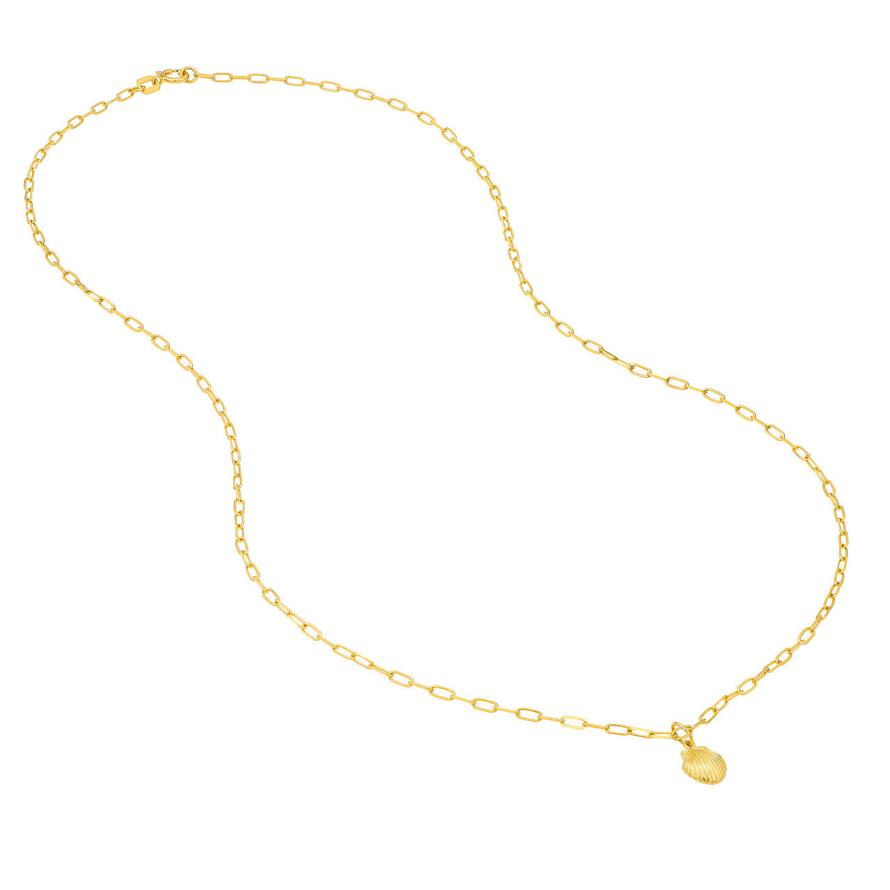 14K Yellow Gold Mini Shell Seashell Paper Clip Chain Necklace