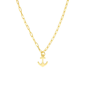 14K Yellow Gold Mini Anchor Paper Clip Chain Necklace