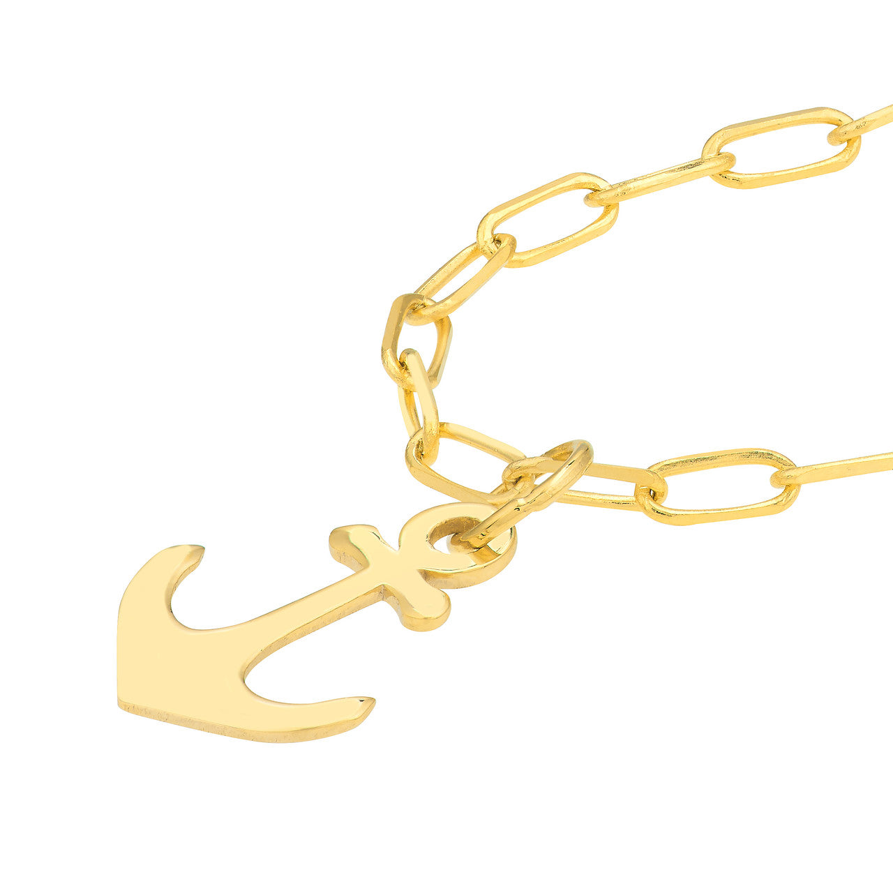 14K Yellow Gold Mini Anchor Paper Clip Chain Necklace