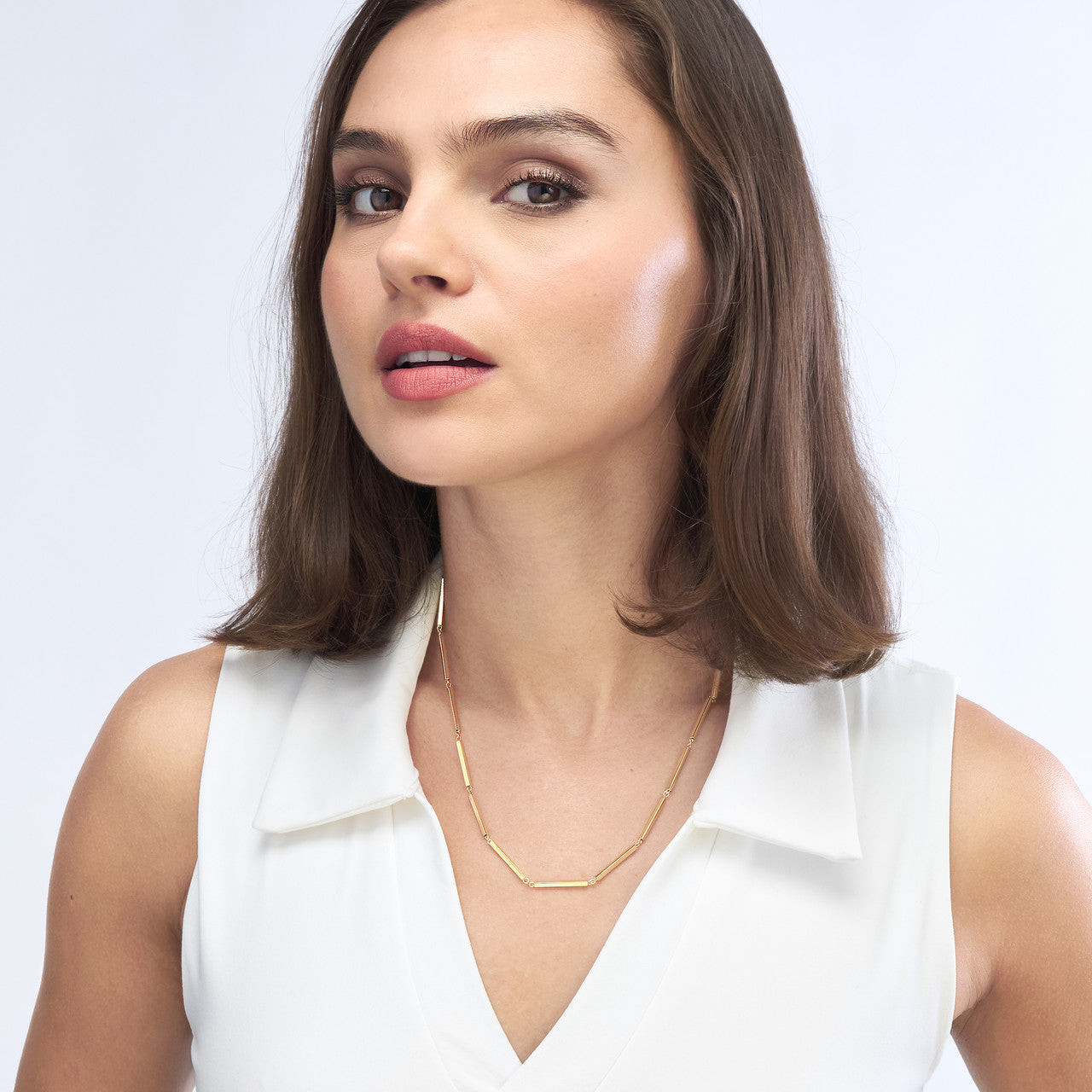 14k Yellow Gold Square Bar Link Station Choker Necklace Chain