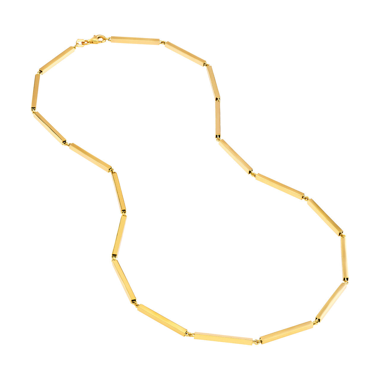 14k Yellow Gold Square Bar Link Station Choker Necklace Chain