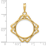 Lade das Bild in den Galerie-Viewer, 14K Yellow Gold Cushion Shaped Scroll Design US $2.50 Dollar Liberty Indian Barber Dime Mercury Dime Coin Bezel Holder Pendant Prong Fits 17.8 mm Coins
