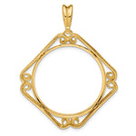 Lataa kuva Galleria-katseluun, 14K Yellow Gold Cushion Shaped Scroll Design 1/2 oz American Eagle Panda US $10 Dollar Liberty Indian Coin Bezel Holder Pendant Prong Fits 27 mm Coins
