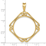 Lataa kuva Galleria-katseluun, 14K Yellow Gold Cushion Shaped Scroll Design 1/2 oz American Eagle Panda US $10 Dollar Liberty Indian Coin Bezel Holder Pendant Prong Fits 27 mm Coins
